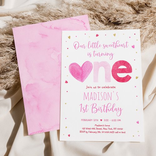 Sweetheart Heart Valentine First Birthday Invitation