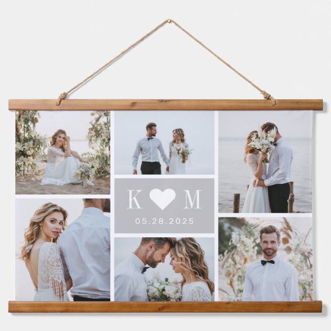 Sweetheart Initials Couple Photo Wall Tapestry