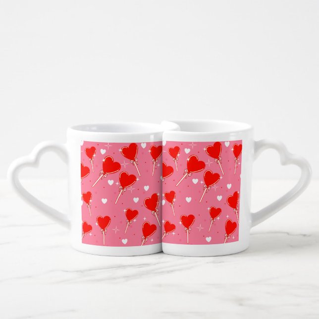 Sweetheart Lollipop Mugs-Matching Valentines Day  Coffee Mug Set (Front Nesting)