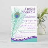 Sweetheart Peacock Feather Bridal Shower Invitation (Standing Front)
