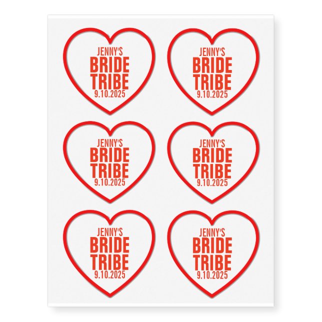 Sweetheart Personalised Bride Tribe Temporary Tattoos (Front)