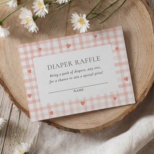 Sweetheart Pink Gingham Diaper Raffle Ticket Enclosure Card (Creator Uploaded)