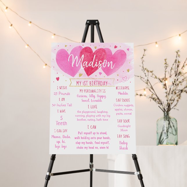 Sweetheart Pink Gold First Birthday Milestone Foam Board (In Situ (Stand))