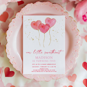 Sweetheart Pink Gold Heart Balloons Birthday Invitation