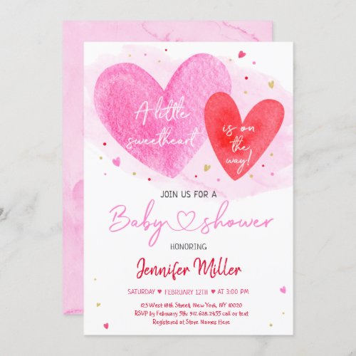 Sweetheart Pink Gold Hearts Baby Shower Invitation