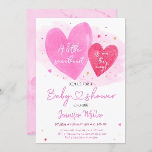 Sweetheart Pink Gold Hearts Baby Shower Invitation