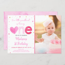 Sweetheart Pink Gold Hearts First Birthday Invitation