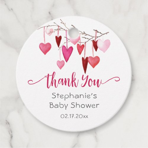 Sweetheart Pink Hearts Baby Shower Thank You Favor Tags
