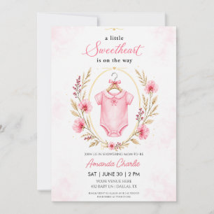 Sweetheart Pink Overalls Girl Baby Shower Invitation