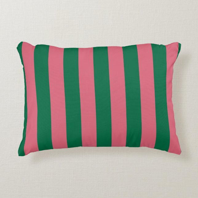 Sweetheart Pink Pickle Green Stripe Accent Pillow (Front)