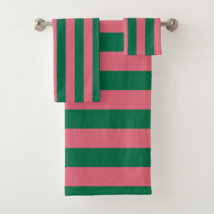Sweetheart Pink Pickle Green Stripe Bath Towel Set