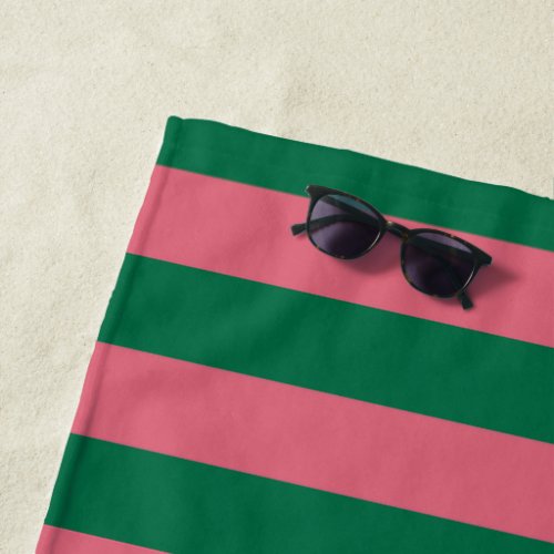 Sweetheart Pink Pickle Green Stripe Beach Towel