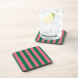 Sweetheart Pink Pickle Green Stripe Beverage Coaster