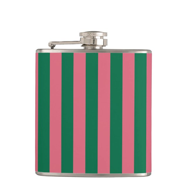 Sweetheart Pink Pickle Green Stripe Flask (Front)