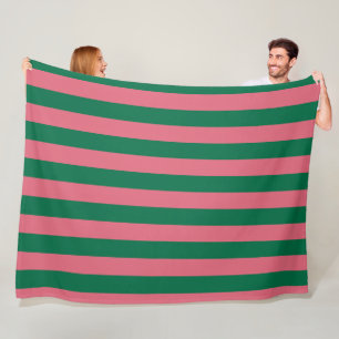 Sweetheart Pink Pickle Green Stripe Fleece Blanket