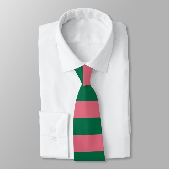 Sweetheart Pink Pickle Green Stripe Neck Tie (Tied)