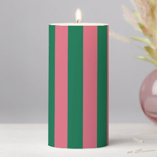 Sweetheart Pink Pickle Green Stripe Pillar Candle