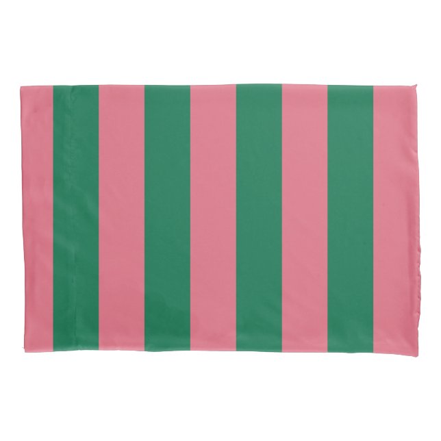Sweetheart Pink Pickle Green Stripe Pillow Case (Front-Left)