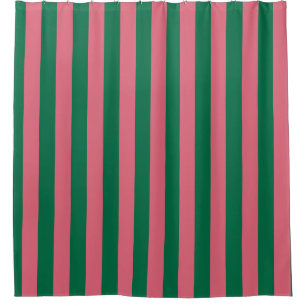 Sweetheart Pink Pickle Green Stripe Shower Curtain