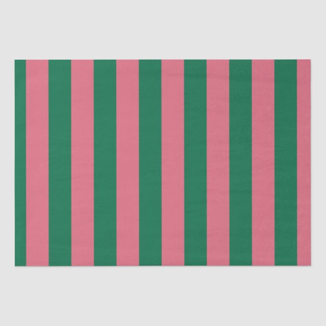Sweetheart Pink Pickle Green Stripe Tissue Paper (Front)