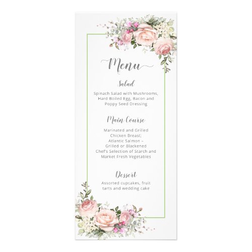 Sweetheart Pink Roses Pale Green Framed Wedding Rack Card