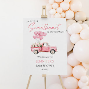 Sweetheart Pink Truck Baby Shower Welcome Sign