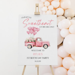 Sweetheart Pink Truck Birthday Party Welcome Sign