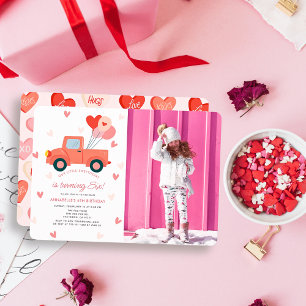 Sweetheart Pink Truck Photo Girl Birthday Invitation