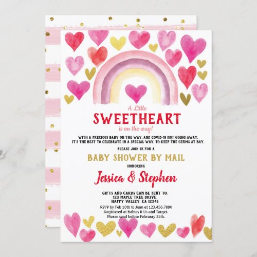 Sweetheart Rainbow Baby Shower By Mail Watercolor Invitation