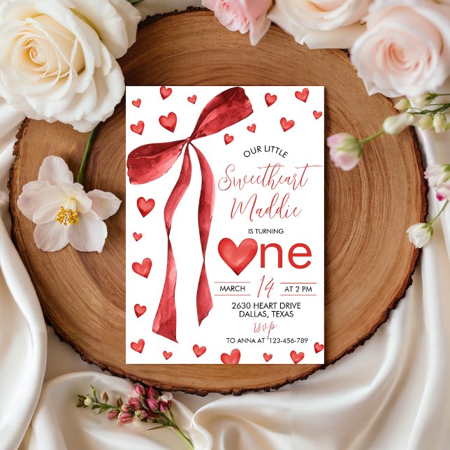 Sweetheart Red Bow 1st Birthday Invite (Creator Uploaded)