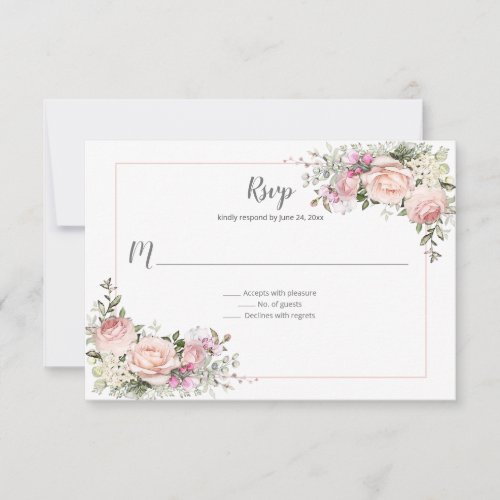 Sweetheart Roses Pink Frame Floral  RSVP Card