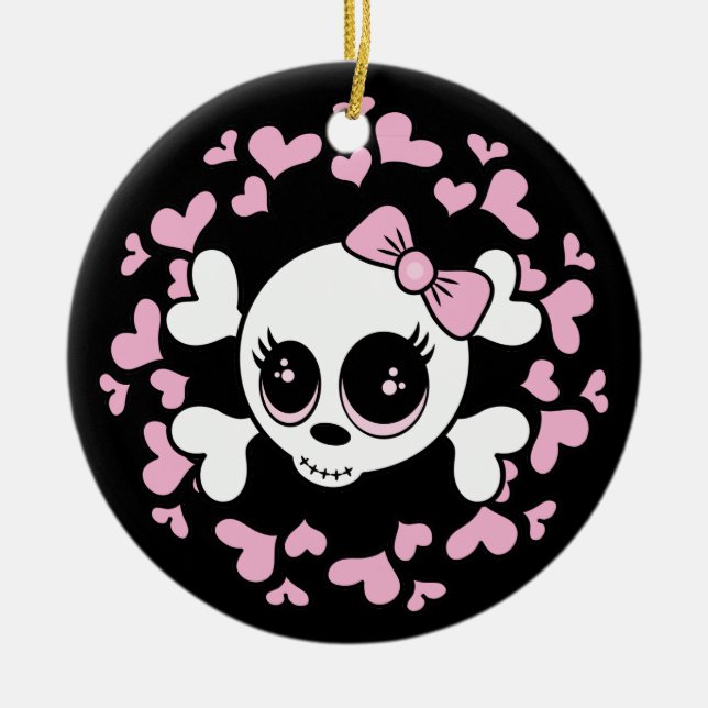 Sweetheart Skull Ceramic Ornament (Front)