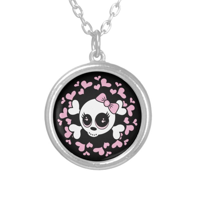 Sweetheart Skull Silver Plated Necklace (Front)
