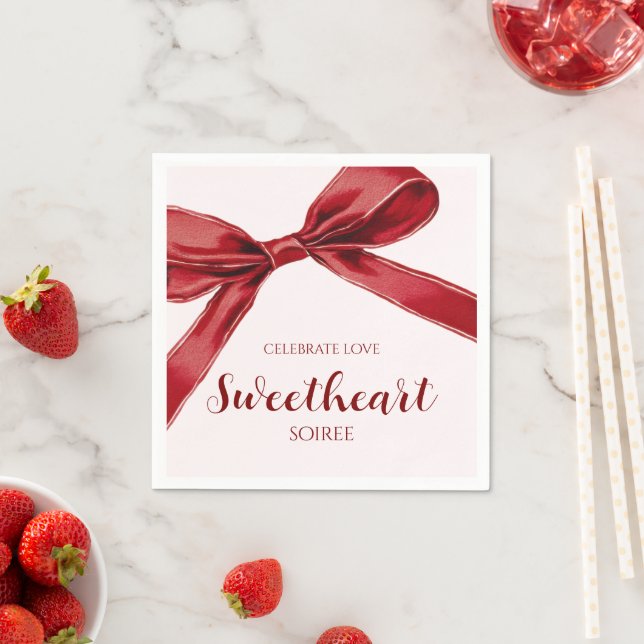 Sweetheart Soiree Elegant Bow Valentines Day Party Napkins (Insitu)