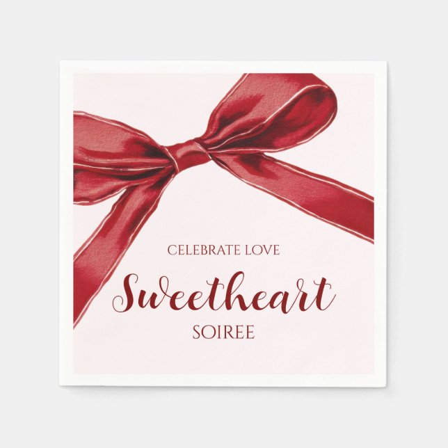 Sweetheart Soiree Elegant Bow Valentines Day Party Napkins (Front)