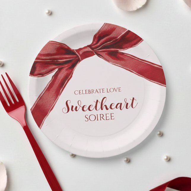 Sweetheart Soiree Elegant Bow Valentines Day Party Paper Plates (Creator Uploaded)