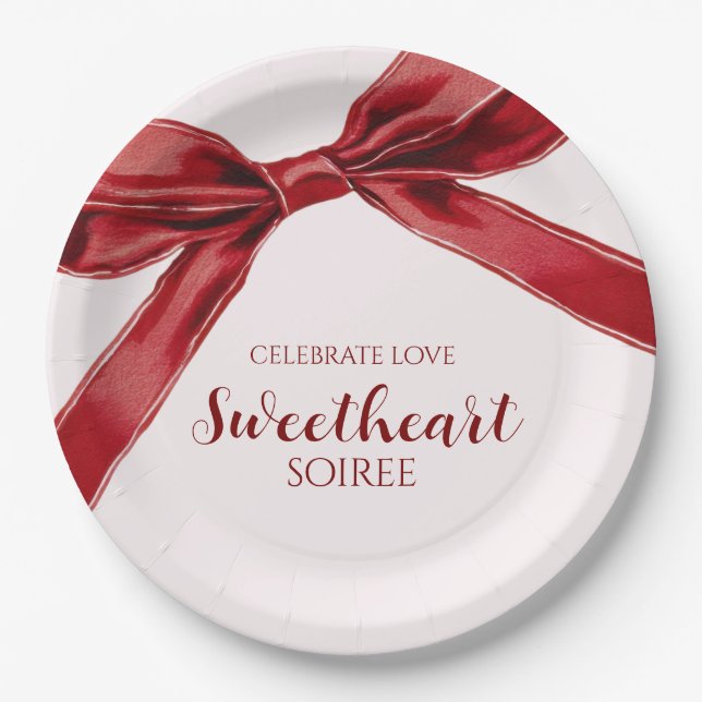 Sweetheart Soiree Elegant Bow Valentines Day Party Paper Plates (Front)
