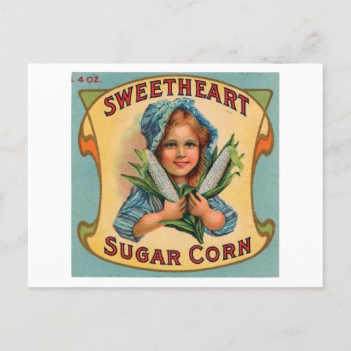 Sweetheart Sugar Corn Vintage Label Postcard