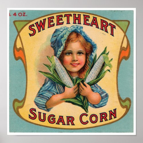 Sweetheart Sugar Corn Vintage Label Poster