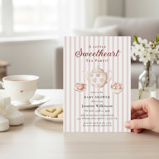 Sweetheart Tea Party Pink Stripe Baby Shower Invitation (Creator Uploaded)