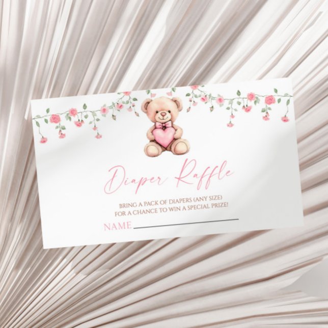 Sweetheart Teddy Bear Baby Shower Diaper Raffle Enclosure Card (Creator Uploaded)