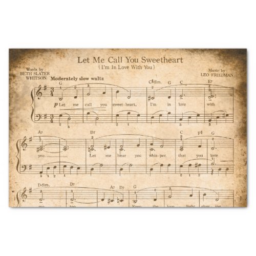 Sweetheart Tissue Paper Decoupage Vintage Music