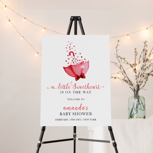 Sweetheart Umbrella Bow Baby Shower Welcome Sign (In Situ (Stand))