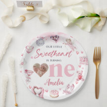 Sweetheart Valentine 1st Birthday Paper Plates