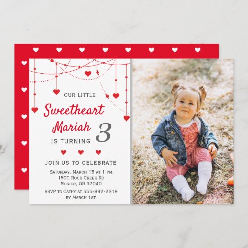 Sweetheart Valentine Girl Birthday Party Photo Invitation