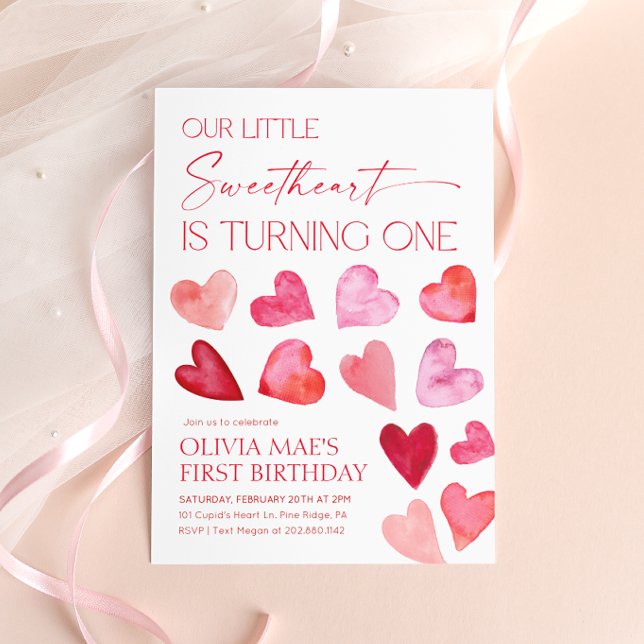 Sweetheart Valentine Hearts 1st Birthday Invitation (Creator Uploaded)