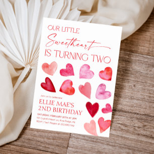 Sweetheart Valentine Hearts 2nd Birthday Invitation