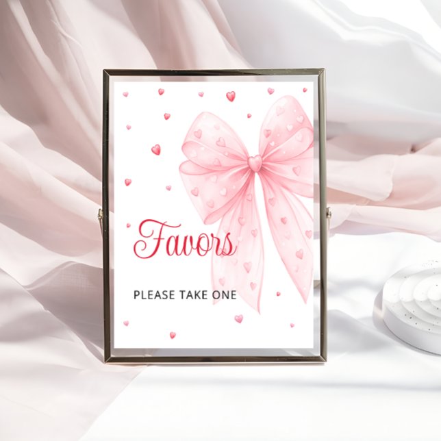Sweetheart Valentine Pink Bow Baby Shower Favors Poster (Creator Uploaded)