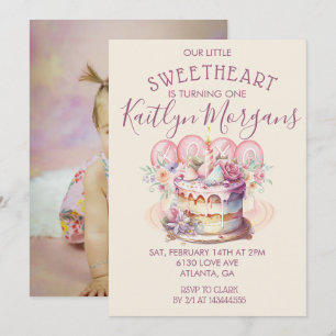 Sweetheart Valentine’s First Birthday Photo Invitation