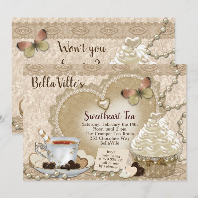 Sweetheart Valentine Tea Party Invitation (Front/Back)
